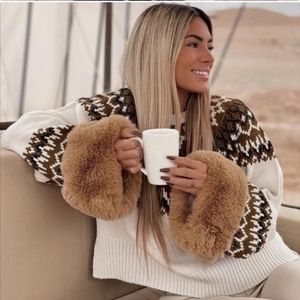Zara fur cuffed sweater, fair isle, blogger fave 😍